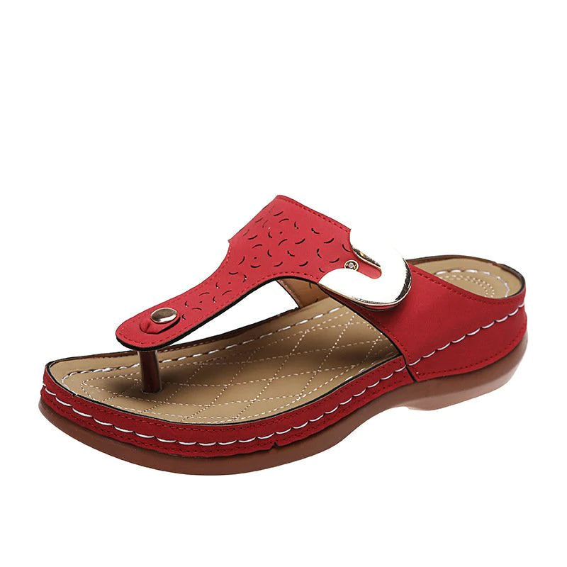 Blaudonau- 2022 Neue Damen-Metalldekor-Funktionsmuster-Keil-Flip-Flops