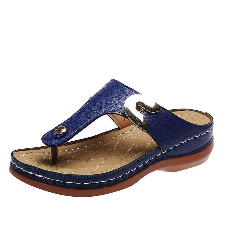 Blaudonau- 2022 Neue Damen-Metalldekor-Funktionsmuster-Keil-Flip-Flops