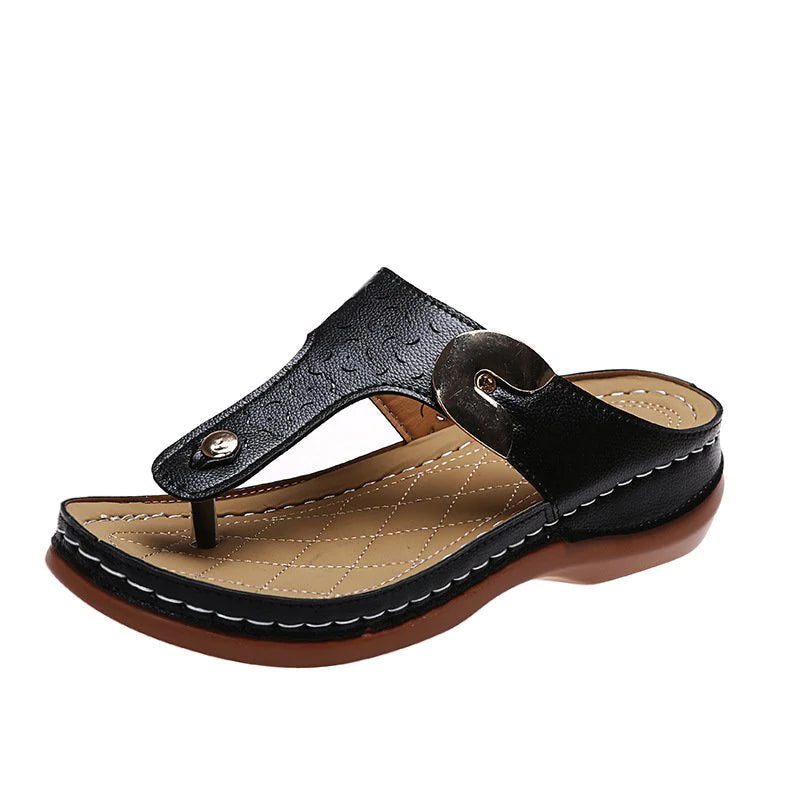 Blaudonau- 2022 Neue Damen-Metalldekor-Funktionsmuster-Keil-Flip-Flops