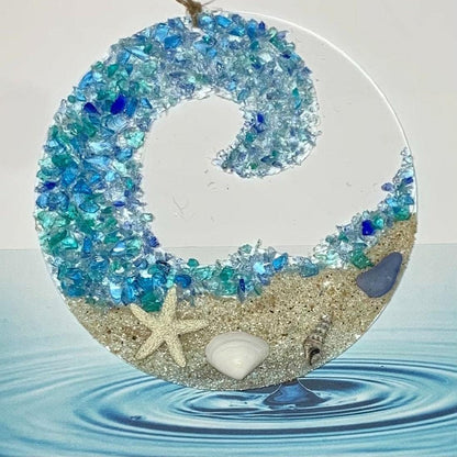 Blaudonau- Meeresglas-Sonnenfänger – Ocean Crashing Wave Strandornament