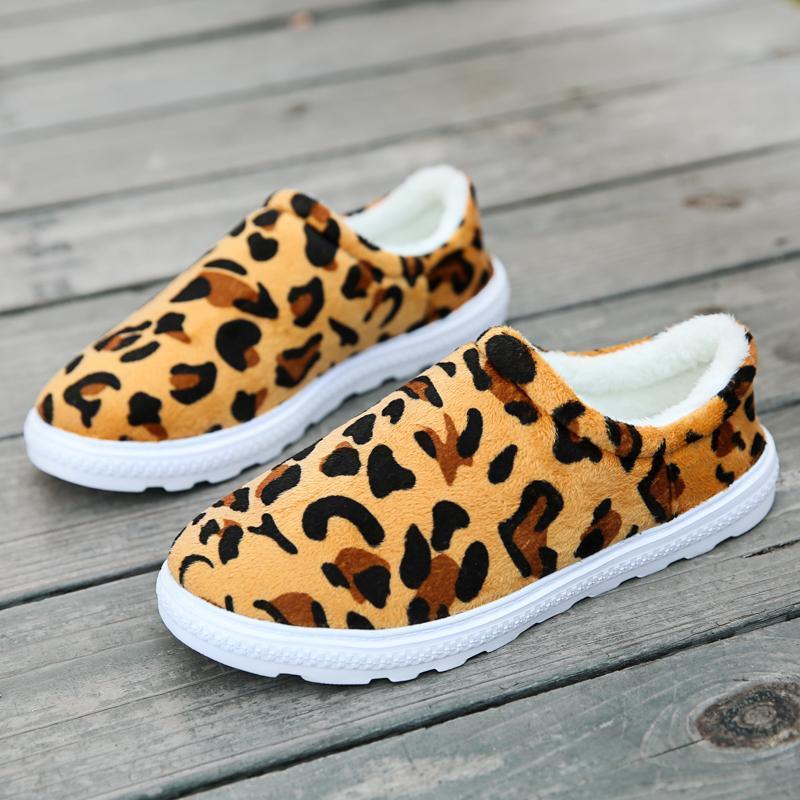 Blaudonau- Unisex Leopard Flache Baumwollschuhe, bequeme Hausschuhe Gelb