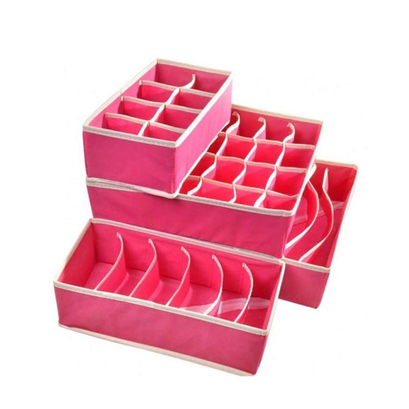 Blaudonau- Faltbarer Kleiderschrank Unterwäsche Organizer (4 Stk im Set) Rosa