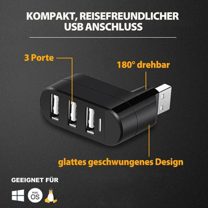 Blaudonau- Multifunktionaler Mini drehbarer 3-Port USB-Anschluss