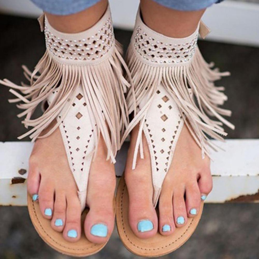 Blaudonau- Damenschuhe mit flachen Sohlen für Sommer Beige