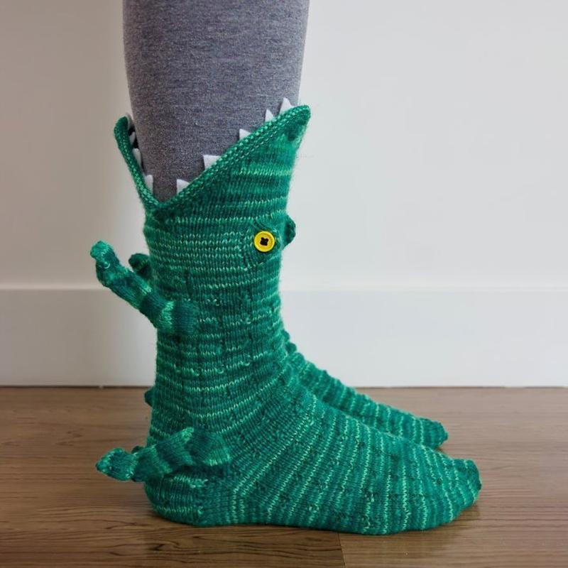 Blaudonau- Süße Gestrickte Tiersocken Krokodil