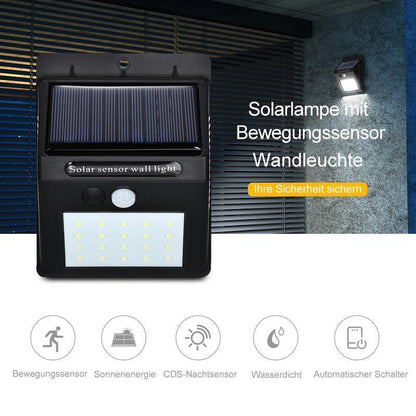 Blaudonau- 20 LED Solarlampen Außen, Superhelle Wandleuchte mit Bewegungssensor