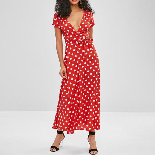 Blaudonau- Gürtel Polka Dot Maxi Kleid