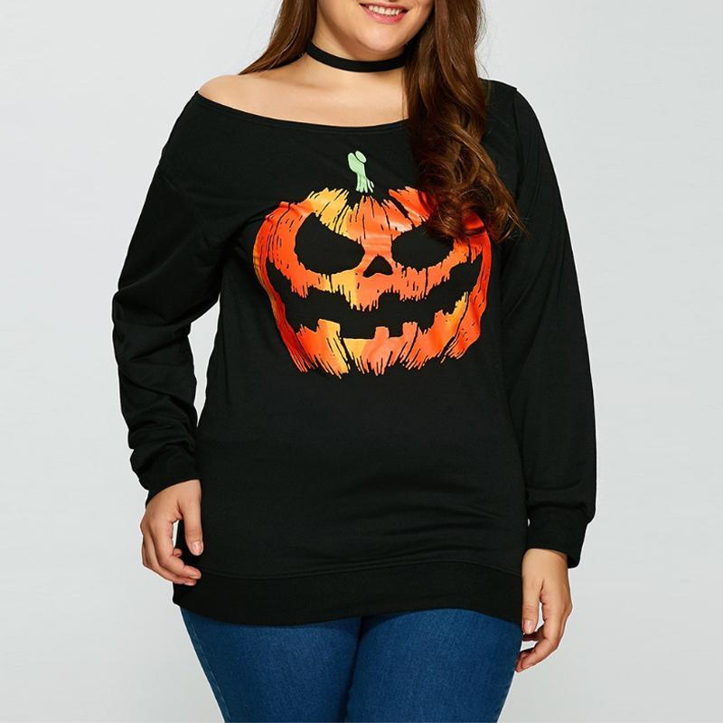 Blaudonau- Damen Halloween Schulterfrei Sweatshirts