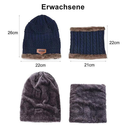 Blaudonau- Warme Strickmütze mit Schal ( Erwachsene und Kinder )