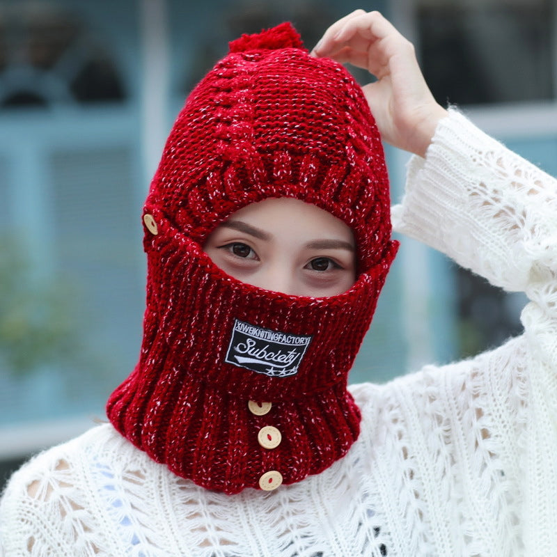 Blaudonau- 2 in 1 Maske Schal Strickmütze rot