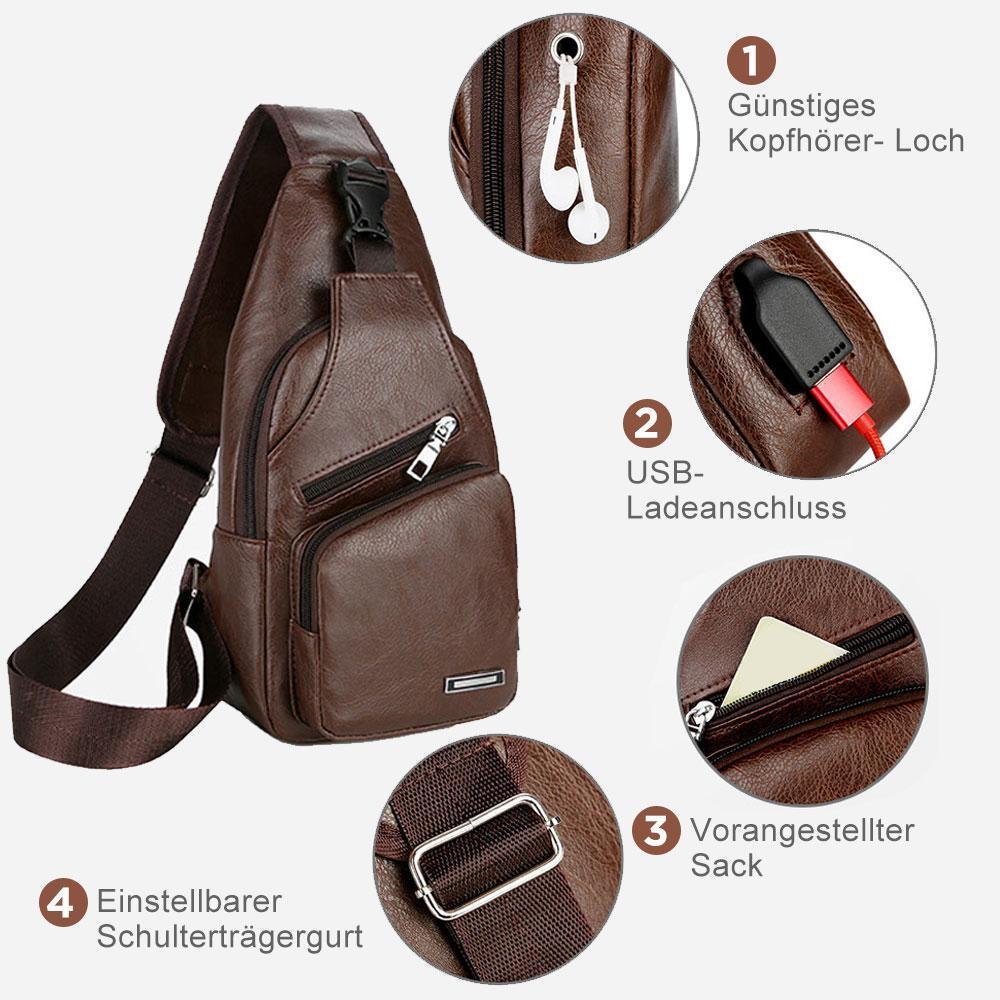 Blaudonau- Schultertasche Crossbodytasche für Herren mit USB-Ladeanschluss