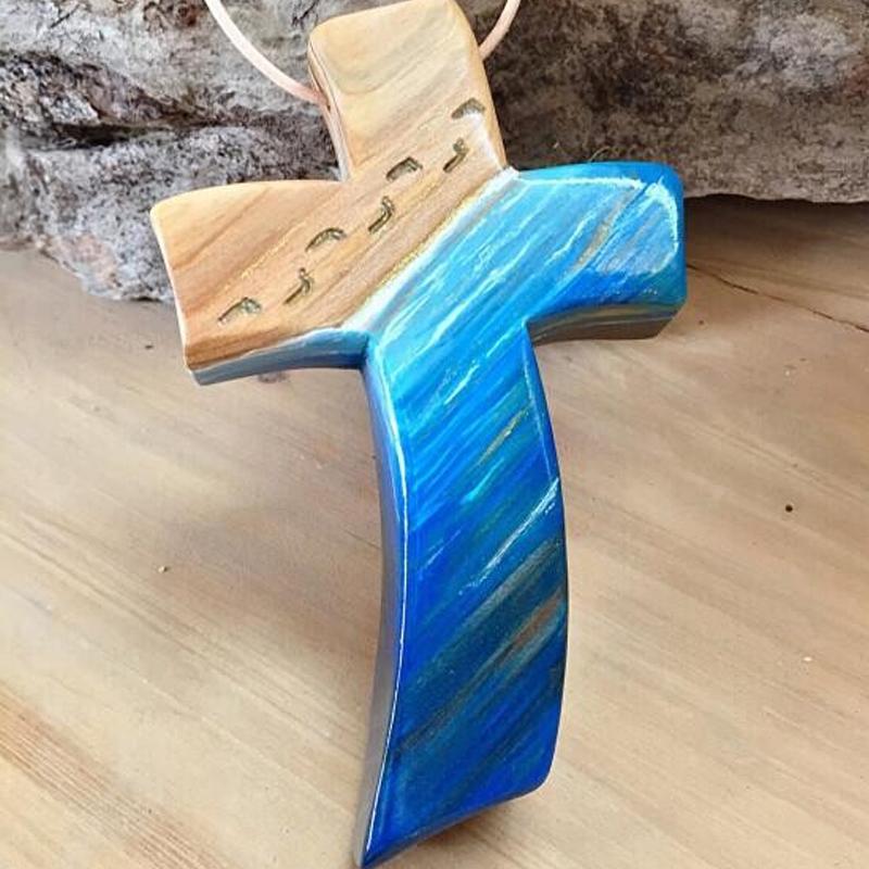 Blaudonau- Handgefertigtes Holzkreuz Blau