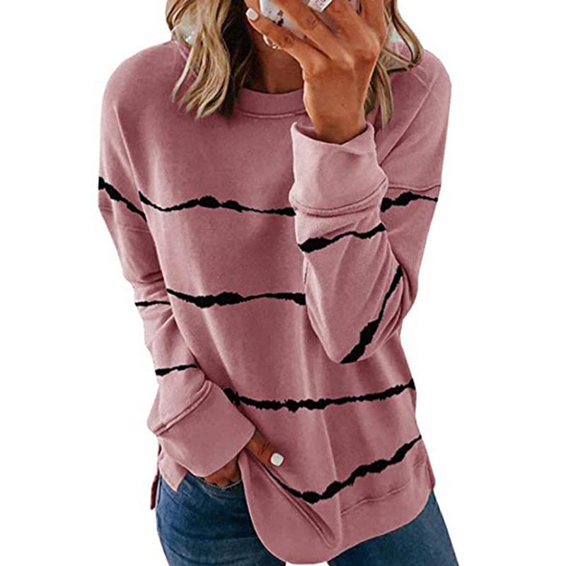 Blaudonau- Damen Streifen Pullover Langarm Shirt Rosa