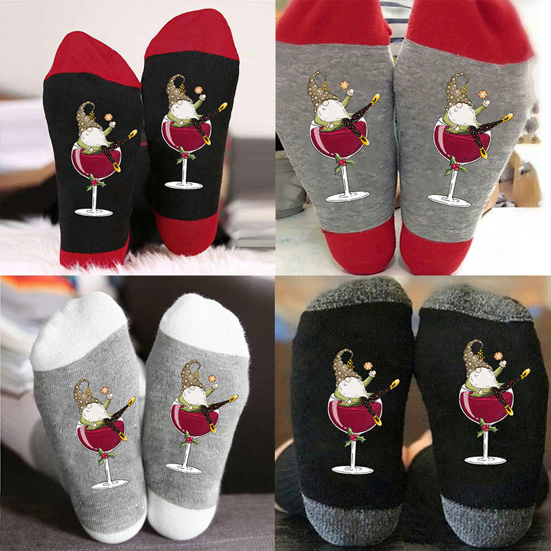 Blaudonau- 🧦Weinglas Unisex Crew Socken🧦 Schwarzrot+Graurot+Grauweiß+Grauschwarz 1 Paar