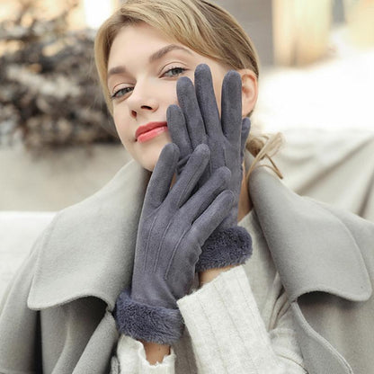 Blaudonau- Warme Touchscreen-Handschuhe aus Kunstpelz Grau