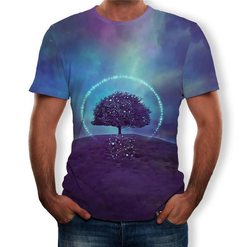 Blaudonau- 3D Druck Landschaftsbaum Kurzärmeliges T-shirt für Männer