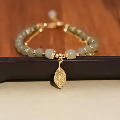 Blaudonau- Doppelschichtiges Hetian-Jade-Armband mit Blättern