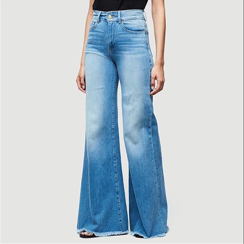 Blaudonau- Damen Jeans mit Fransen hellblau