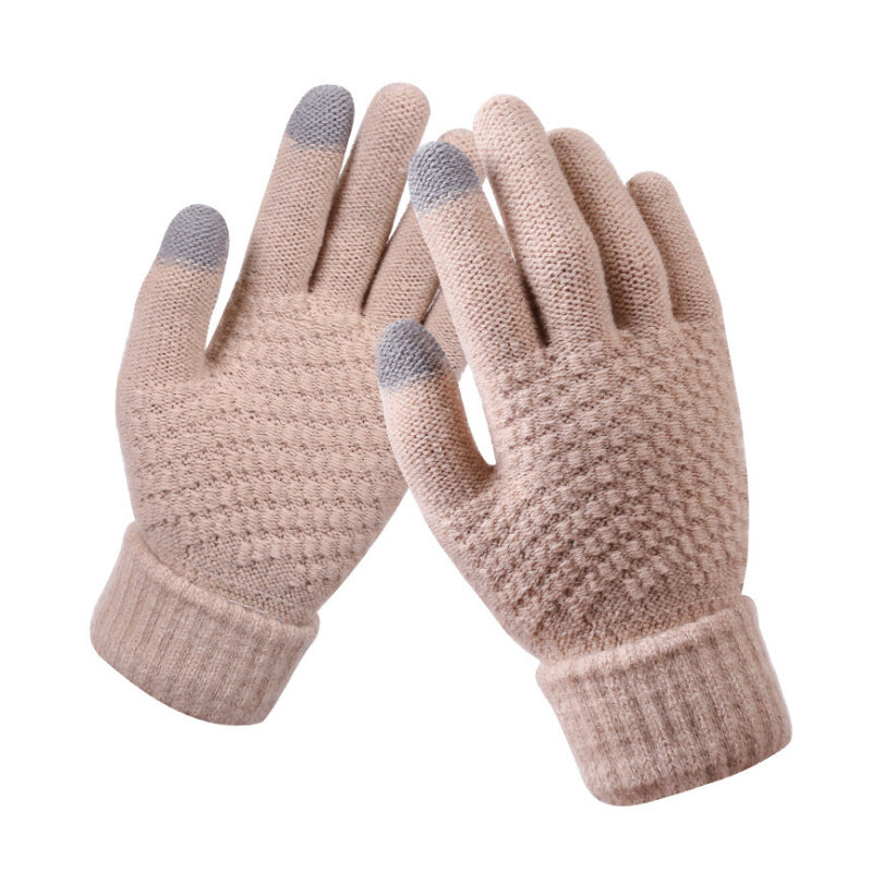 Blaudonau- Milduall Strickhandschuhe Bildschirmberührbare Verdickte Winterhandschuhe Beige