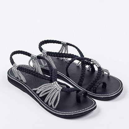 Blaudonau- Flip Flops Kreuzband Geflochtene Sandalen