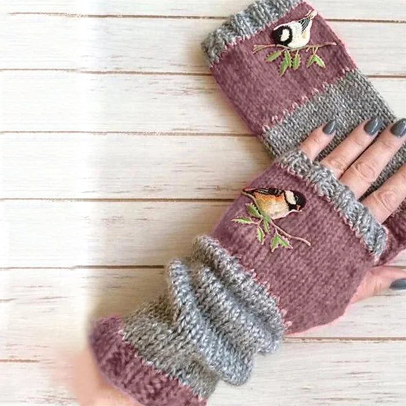 Blaudonau- Warme Handschuhe mit Patchwork-Stickerei