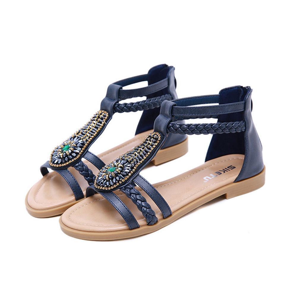 Blaudonau- Böhmischen Mode Flache Beiläufige Sandalen BLAU