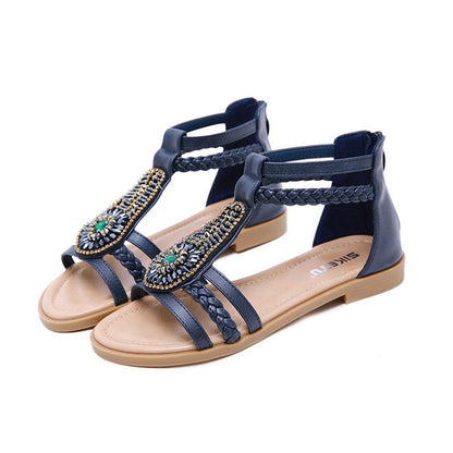 Blaudonau- Böhmischen Mode Flache Beiläufige Sandalen BLAU