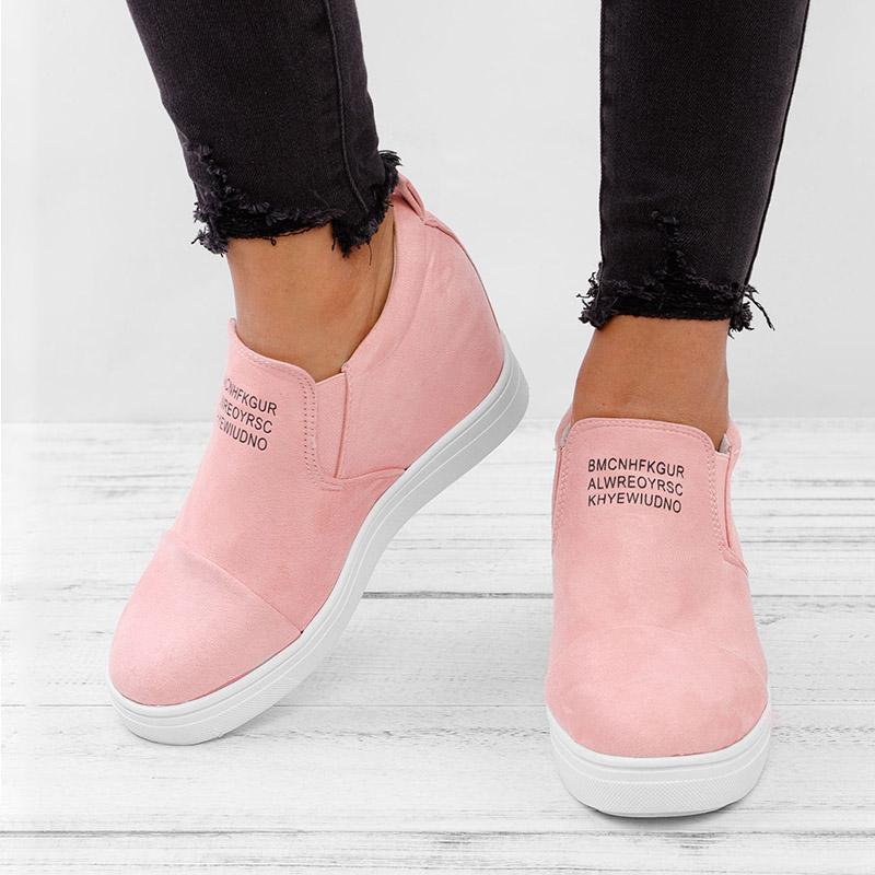 Blaudonau- Buchstaben Slip-on-Turnschuhe mit Keilabsatz PINK