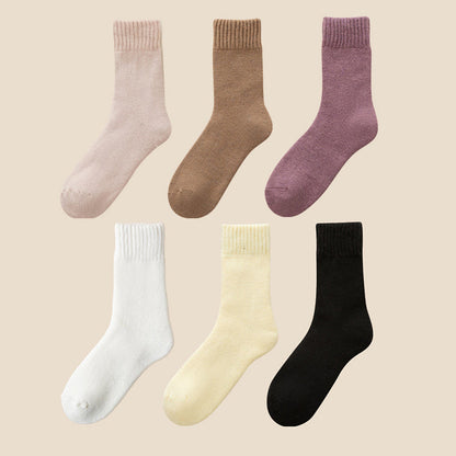 Blaudonau- Kuschelige Unisex-Winter-Thermosocken aus Samt Weiß+Gelb+Schwarz+Rosa+Lila+Kaffee 6 Paare