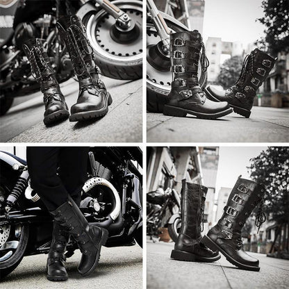 Blaudonau- Schädel schnallt Motorradstiefel