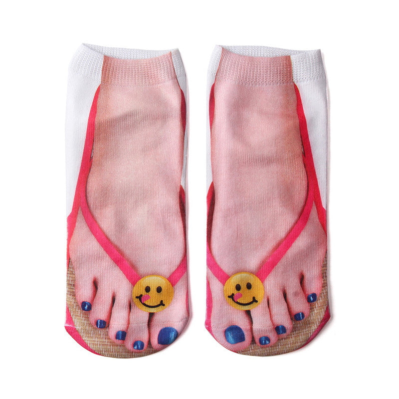 Blaudonau- Socken mit Nageldruck Rot+Smiley