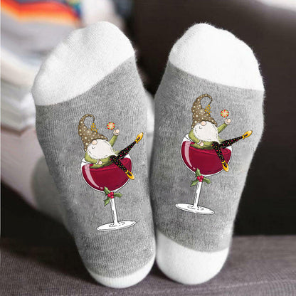 Blaudonau- 🧦Weinglas Unisex Crew Socken🧦 Grauweiß 2 Paar