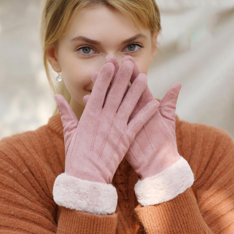 Blaudonau- Warme Touchscreen-Handschuhe aus Kunstpelz Rosa