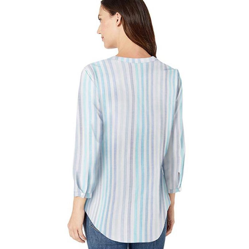 Blaudonau- Langarm-Baumwoll-Popover-Shirt Für Damen