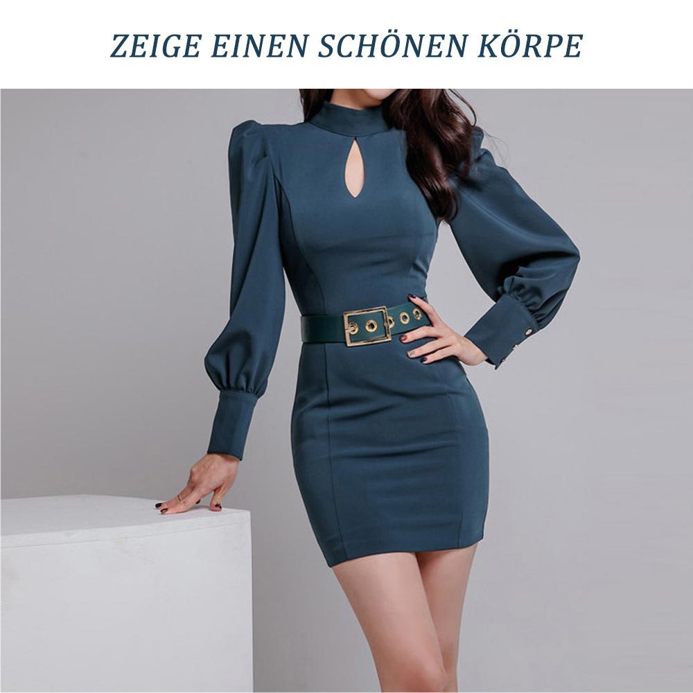 Blaudonau- Langarm sexy schlankes Kleid（ verschicken Gürtel ）