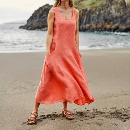 Blaudonau- Lockeres ärmelloses Kleid für Frauen Orange