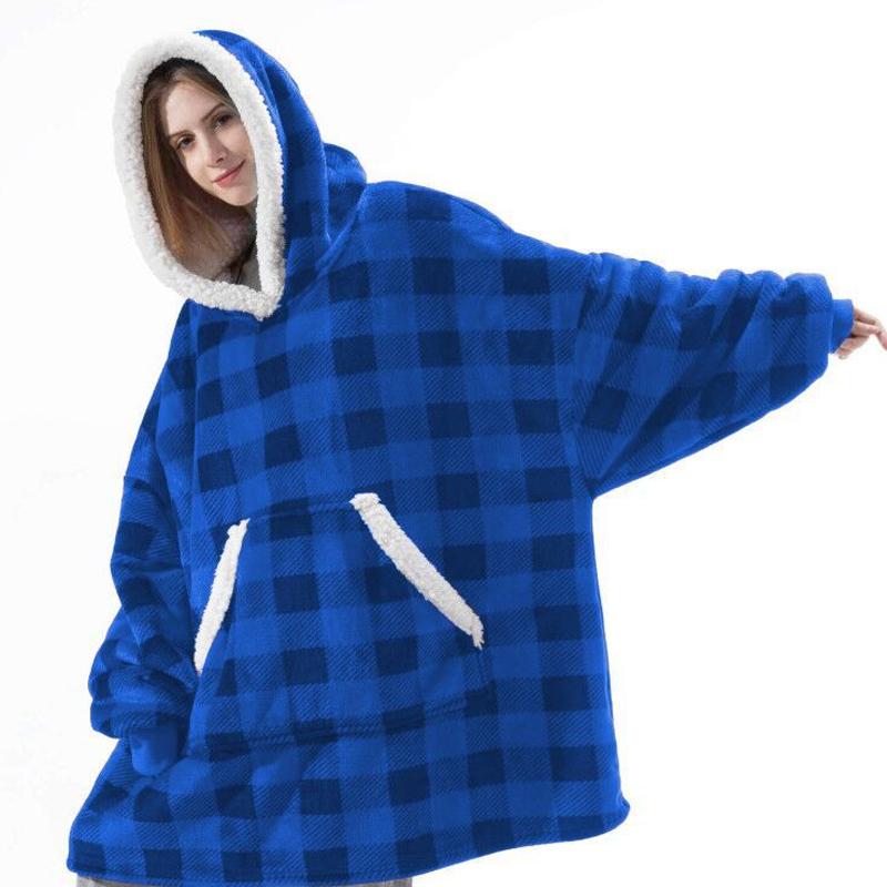 Blaudonau- Lockere Freizeitkleidung Mit Hut Blau Und Schwarz Plaid