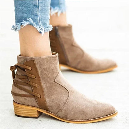 Blaudonau- Damen Modischer Stiefel mit Seitlichem Reißverschluss Khaki