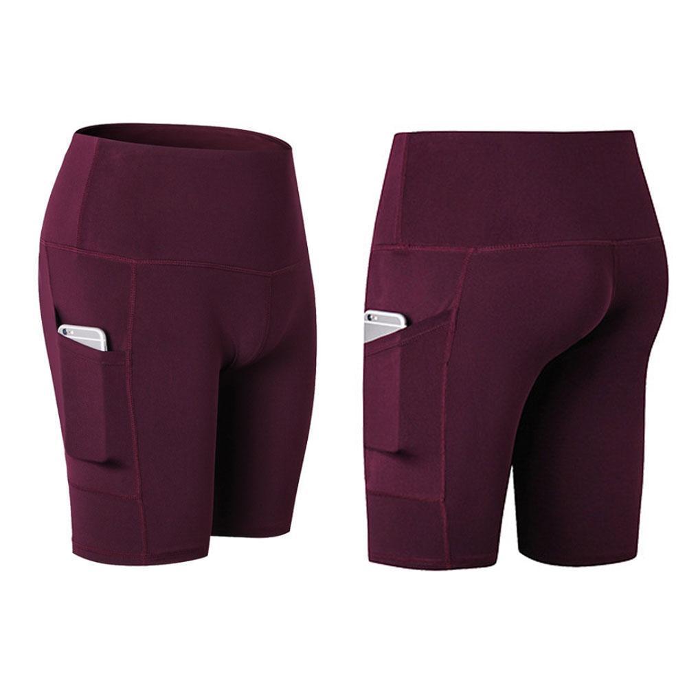 Blaudonau- Hohe Taille Laufen Yoga Shorts Weinrot