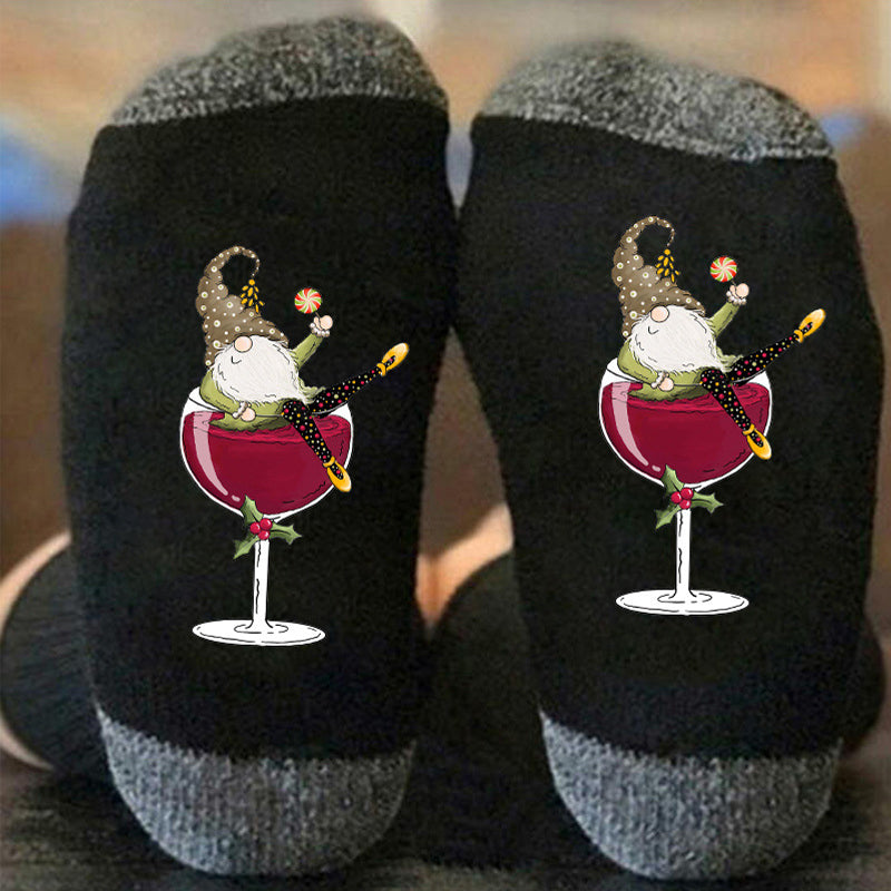 Blaudonau- 🧦Weinglas Unisex Crew Socken🧦 Grauschwarz 2 Paar