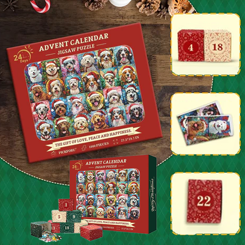 Blaudonau- Frohe Weihnachten Hunde Adventskalender Puzzle