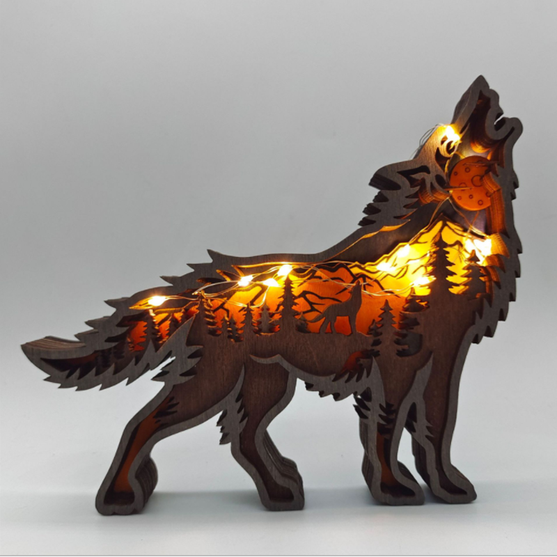 Blaudonau- Kreative Wald Tier Dekoration Wolf mit LED-Licht