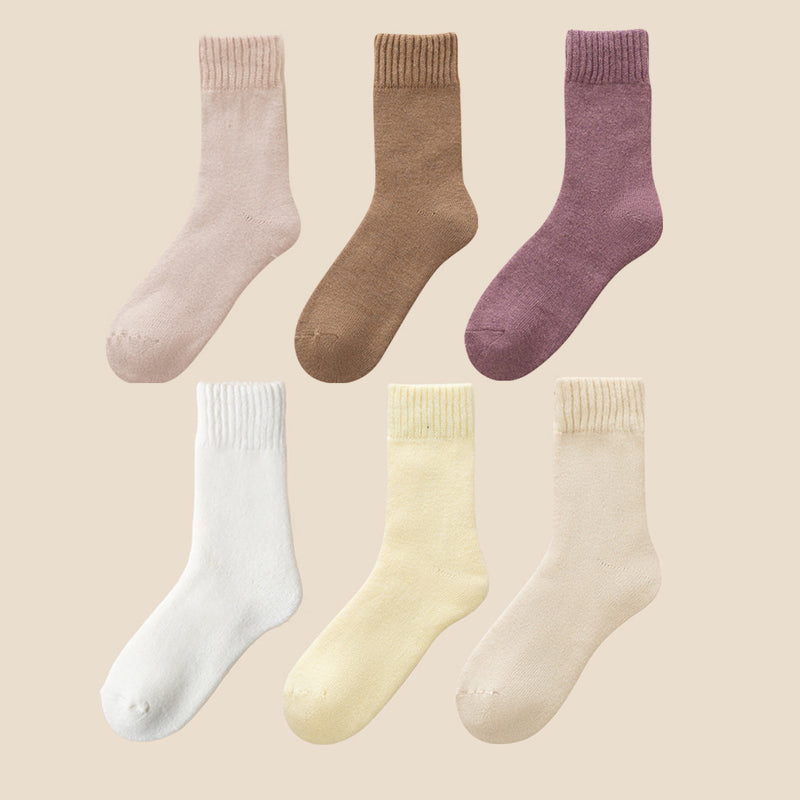 Blaudonau- Kuschelige Unisex-Winter-Thermosocken aus Samt Weiß+Gelb+Beige+Rosa+Lila+Kaffee 6 Paare