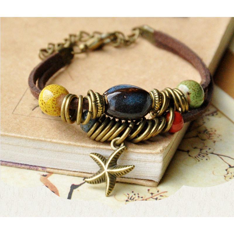 Blaudonau- Unisex Vintage Porzellan Charm mehrschichtiges verstellbares Armband