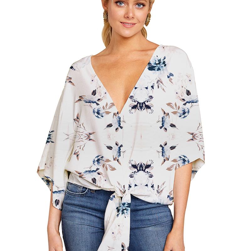 Blaudonau- Lässige Blumenbluse für Damen