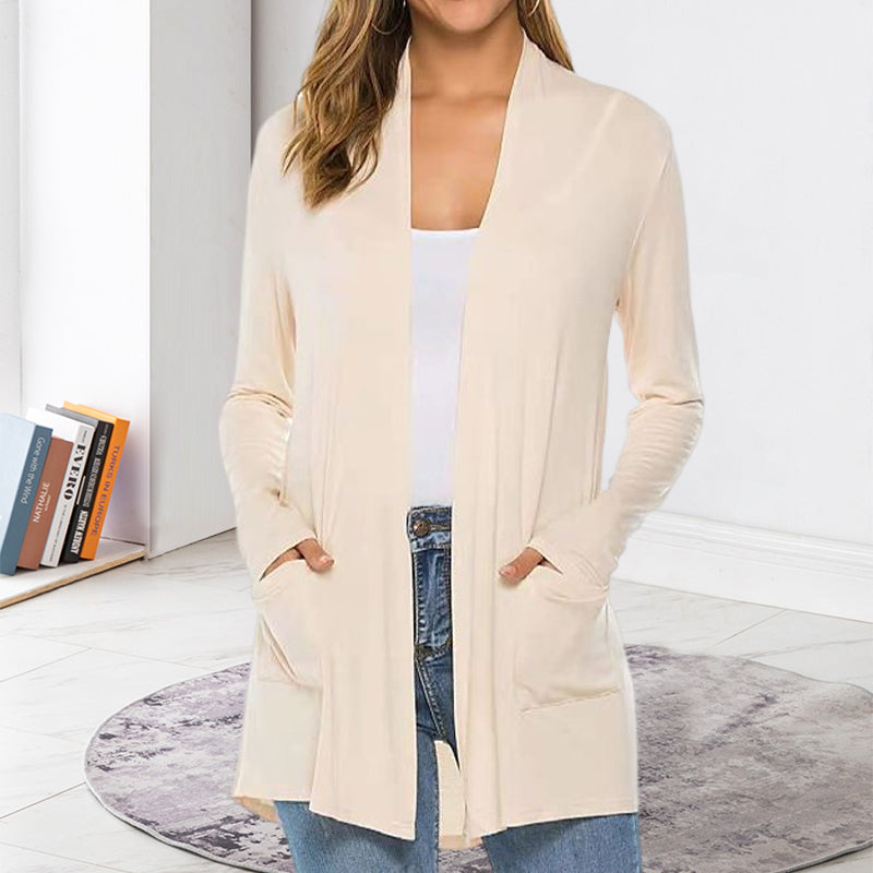 Blaudonau- Lässige leichte langärmlige Strickjacke für Damen beige