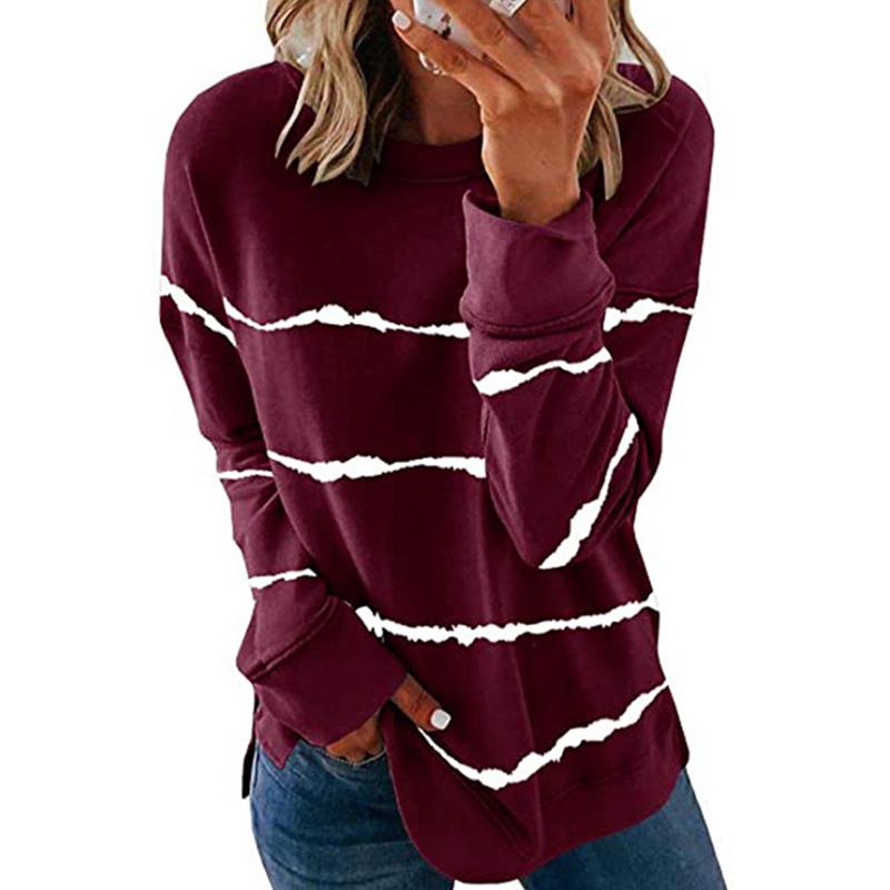 Blaudonau- Damen Streifen Pullover Langarm Shirt Weinrot