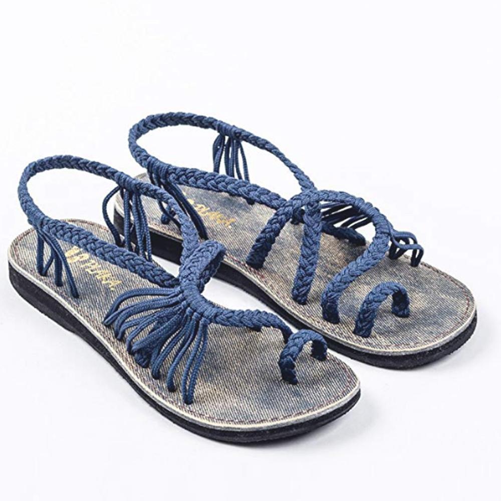 Blaudonau- Flip Flops Kreuzband Geflochtene Sandalen