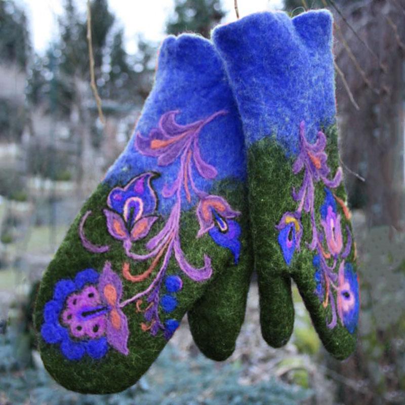 Blaudonau- Weihnachten Blumenstick- Handschuhe Grün