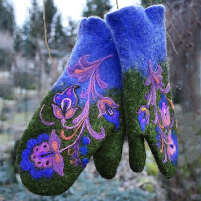 Blaudonau- Weihnachten Blumenstick- Handschuhe Grün